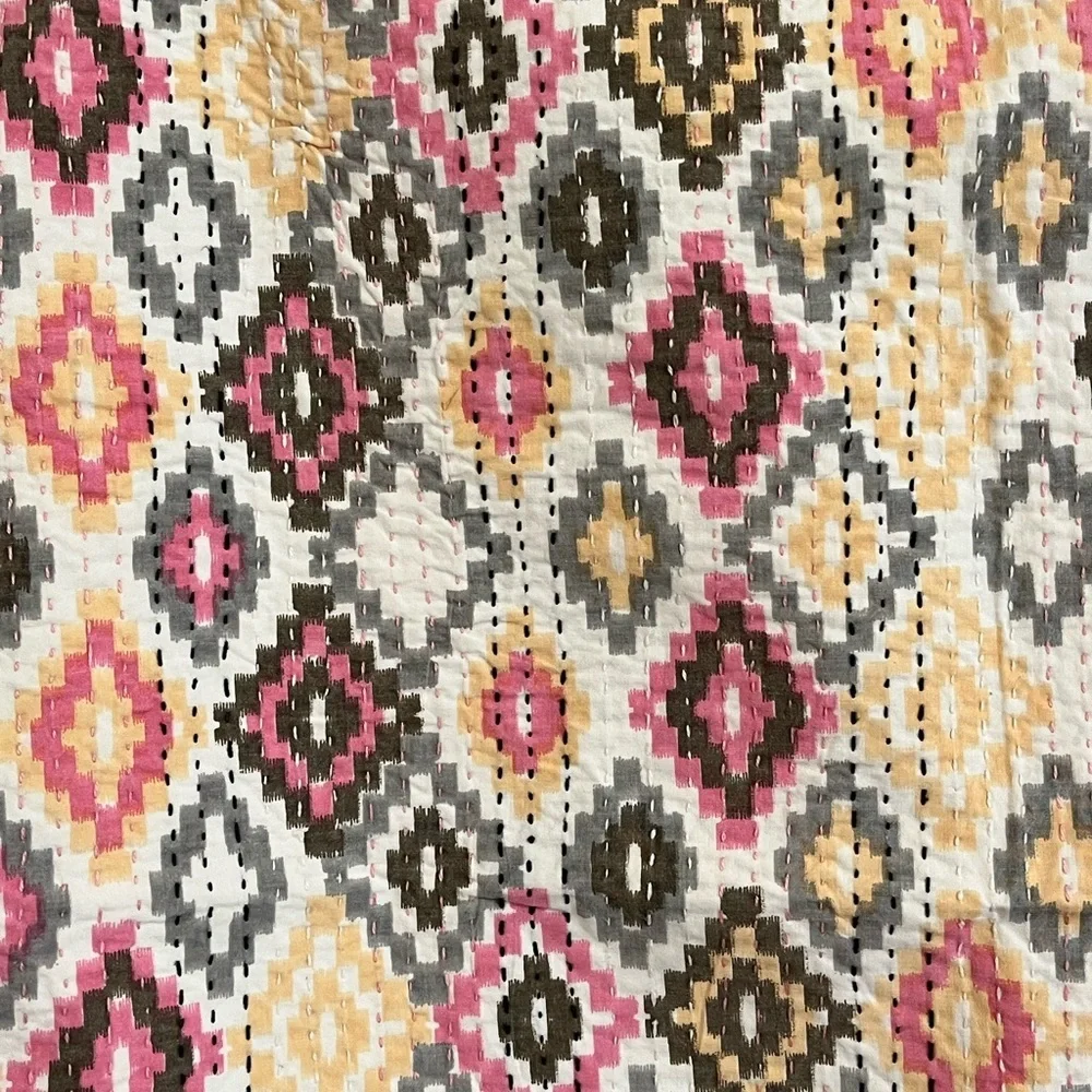 KANTHA STITCHED COTTON PILLOW COVER ZIPPER CLOSURE MADE IN INDIA